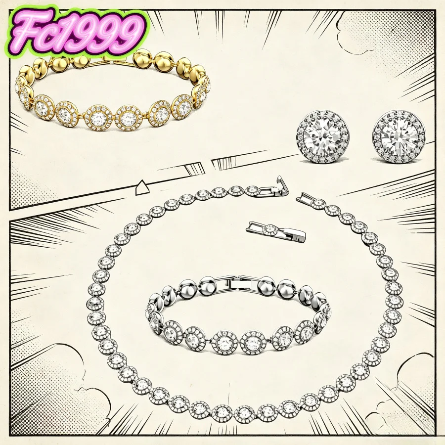 s925 Silver Round Crystal Necklace Women's Light Luxury Versatile Earrings, High-end Feeling Bracelet Jewelry Sets