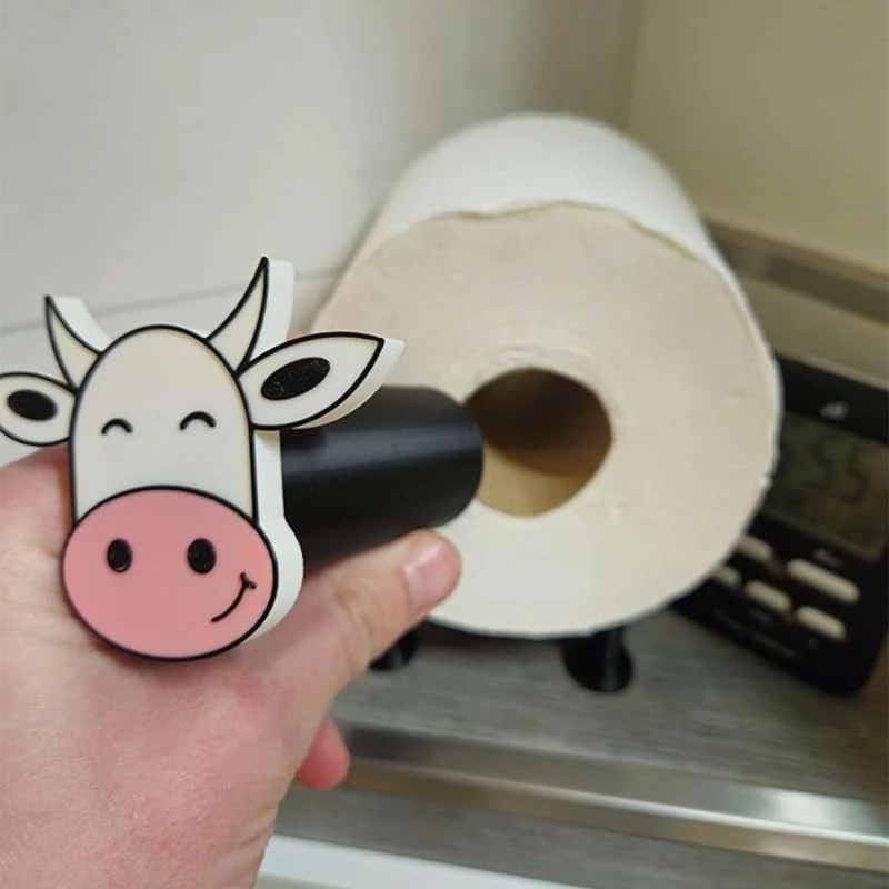 ABBN-Dairy Cow Toiletroll Holder 3D Printed Dairy Cow Tissue Paper Storage Shelf Stackable Funny Toilet Paper Holder House