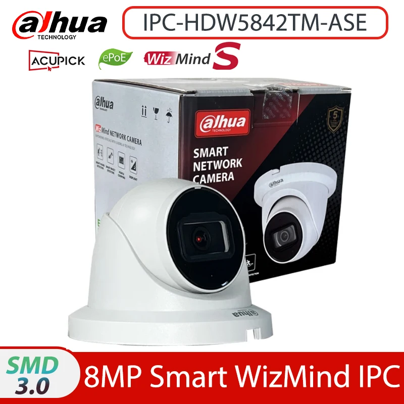 

Dahua IPC-HDW5842TM-ASE S3 8MP 4K IR 50M Fixed-focal Eyeball WizMind Network Security CCTV IP Camera ePoE built-in MIC IP67 SMD