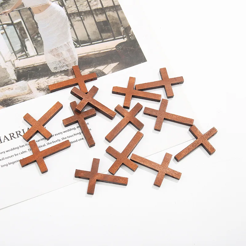 5Pcs 4X3ซม.ข้ามไม้จี้หัตถกรรม DIY Handmade ไม้ผลิตภัณฑ์ตกแต่งอุปกรณ์เสริม
