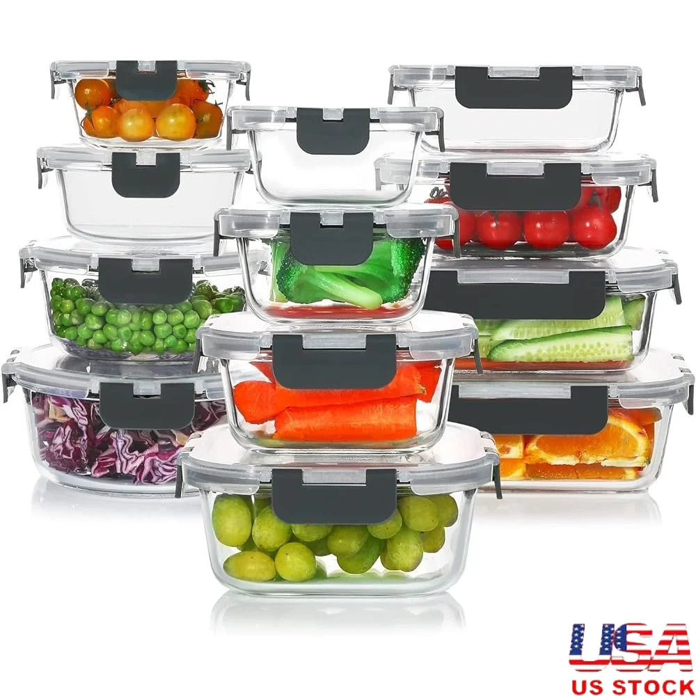 

24 Pieces Glass Meal Prep Storage Containers Stackable Airtight Food Storage Nonporous Easy Clean Lunches Leftovers Snacking