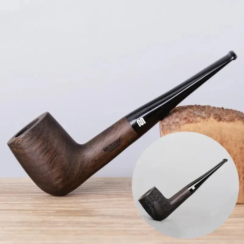 

Handcrafted Wooden Smoking Pipe with Straight Stems and Multiple Styles, Made From Ebony Wood and Equipped with A 9mm Filter