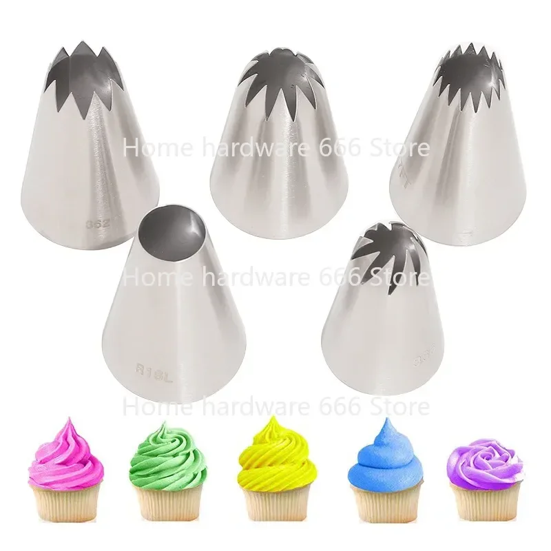 5pcs Large Metal Cake Cream Decoration Tips Set Pastry Tools Stainless Steel Piping Icing Nozzle Cupcake Head Dessert Decorators