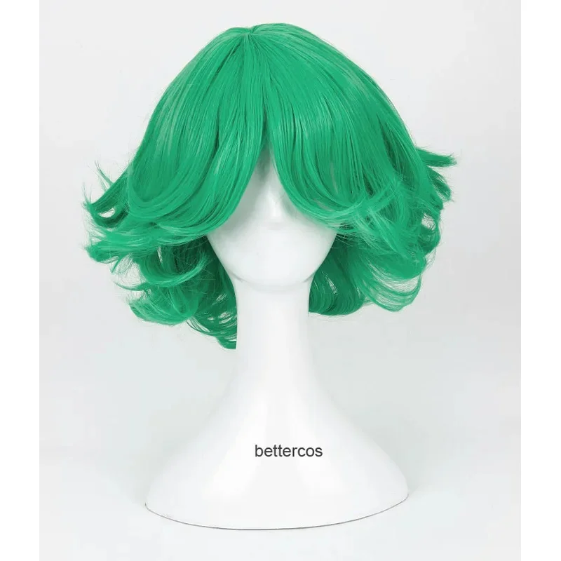 Senritsu No Tatsumaki Cosplay Wig Green Curly Heat Resistant Synthetic Hair Wig   Wig Cap