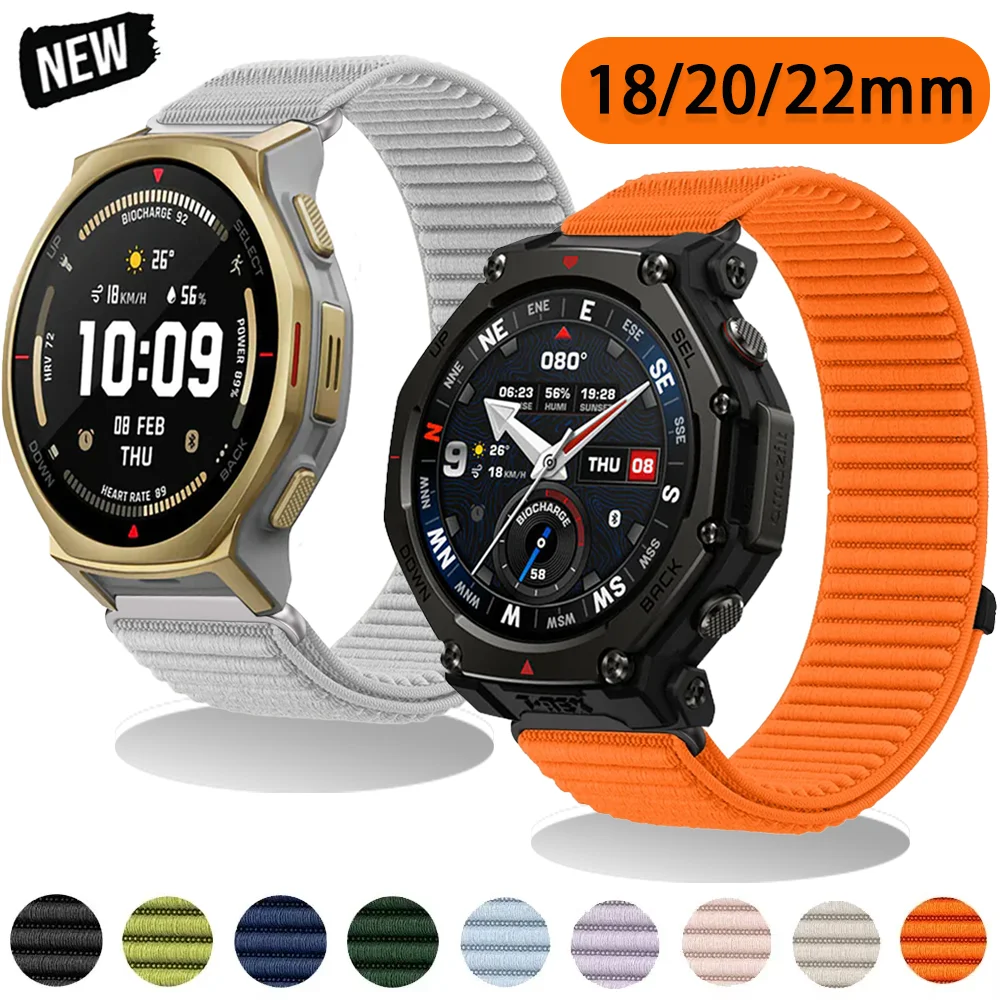 18mm 20mm 22mm Sport Nylon Strap for Amazfit T-Rex3 Pro 48mm 44mm Balance 2 Active 2 Square Wristband Amazfit Helio Bip 6 5 Band