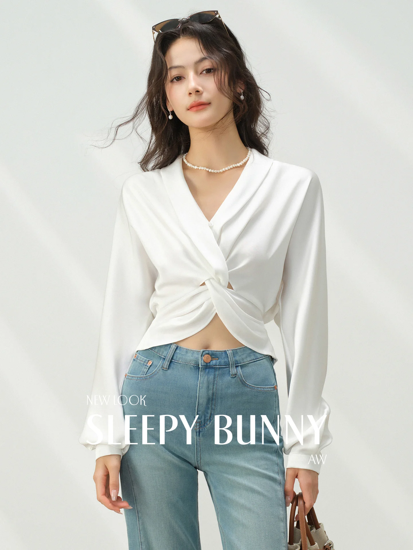 Elegant White Satin Blouse Women Long Sleeve V Neck Shirt French Short Top Slim Fit Waist Design | Autumn Fashion Office Outfit