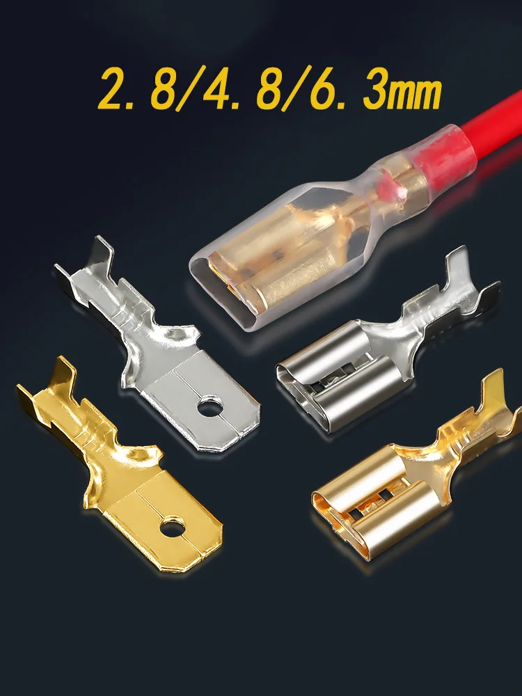 200 szt. Miedzianych złączek zaciskowych żeńskich i męskich do kabli głośnikowych samochodowych, złącza flagowe 2.8/4.8/6.3mm z osłoną. — zdjęcie 2