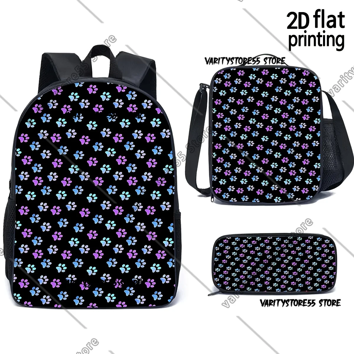 

Красочный рюкзак с принтом лап, школьный ранец для мальчиков и девочек, сумка для ноутбука, наплечная сумка, 3 предмета: термосумка для обедов, пенал