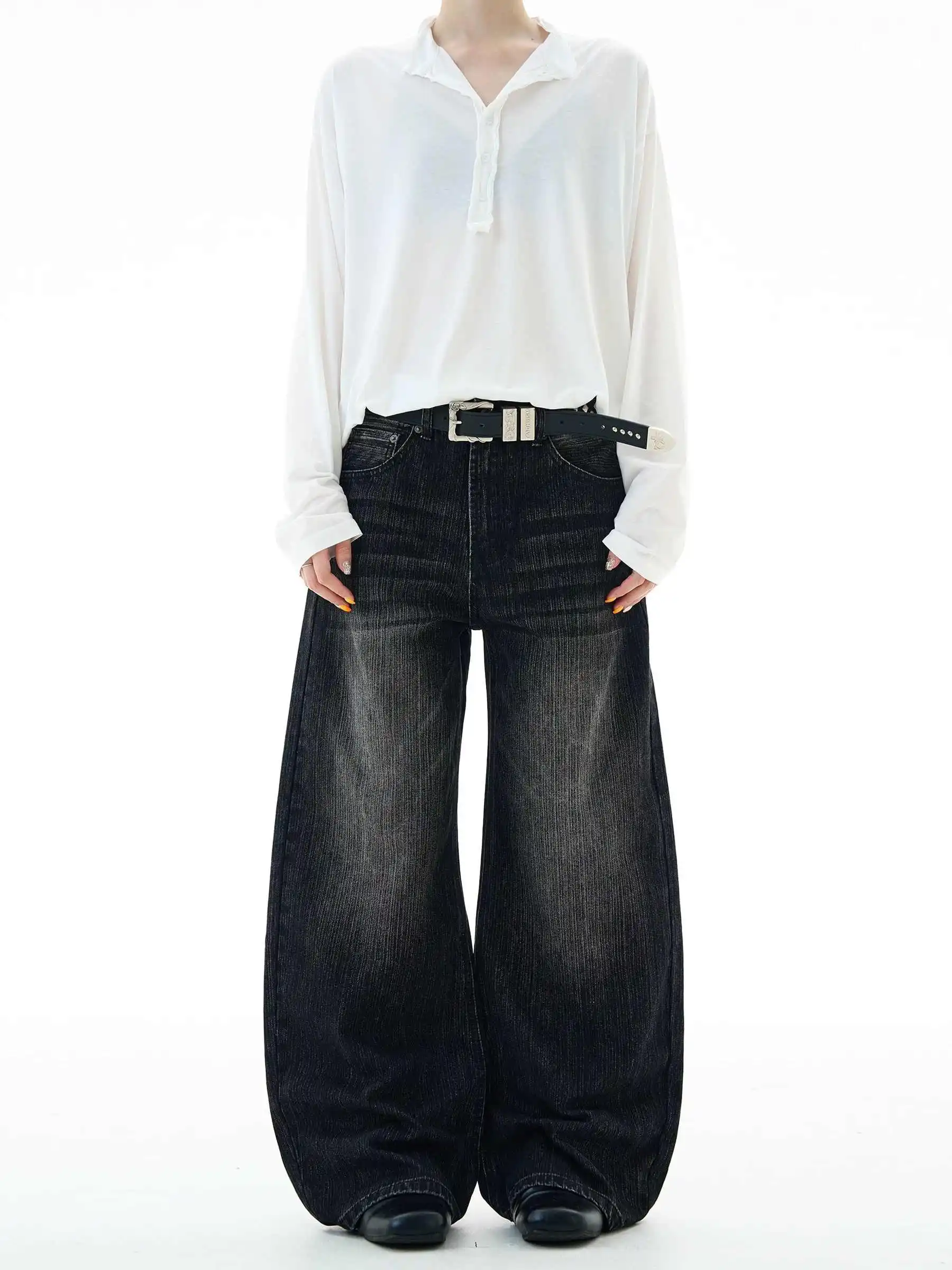 

Женские черные готические мешковатые джинсы Y2k в стиле эмо, японский стиль 2000-х годов, джинсовые брюки большого размера, винтажные джинсовые брюки-бойфренды в стиле Харадзюку, осень