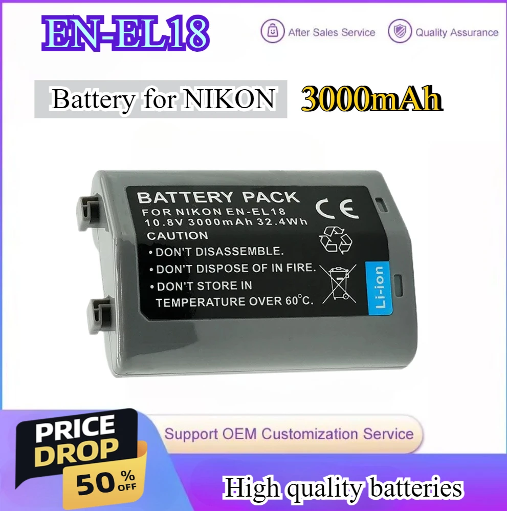 

3000mAh EN-EL18 EN-EL18A EN-EL18B EN-EL18D BATTERY for NIKON Z9 D4 D4S D5 D6 MB-D12 D500 D800 D850 MB18 MB17 Bateria 10.8V