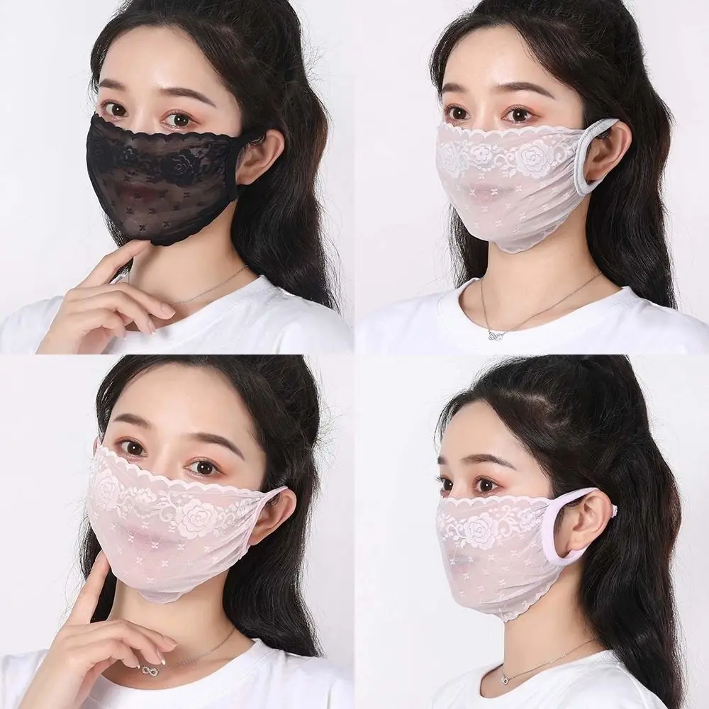 

Fashion Breathable Sunscreen Veil Elastic Lace Design Cycling Mask Ultra-thin UV Protection Face Cover Outdoor