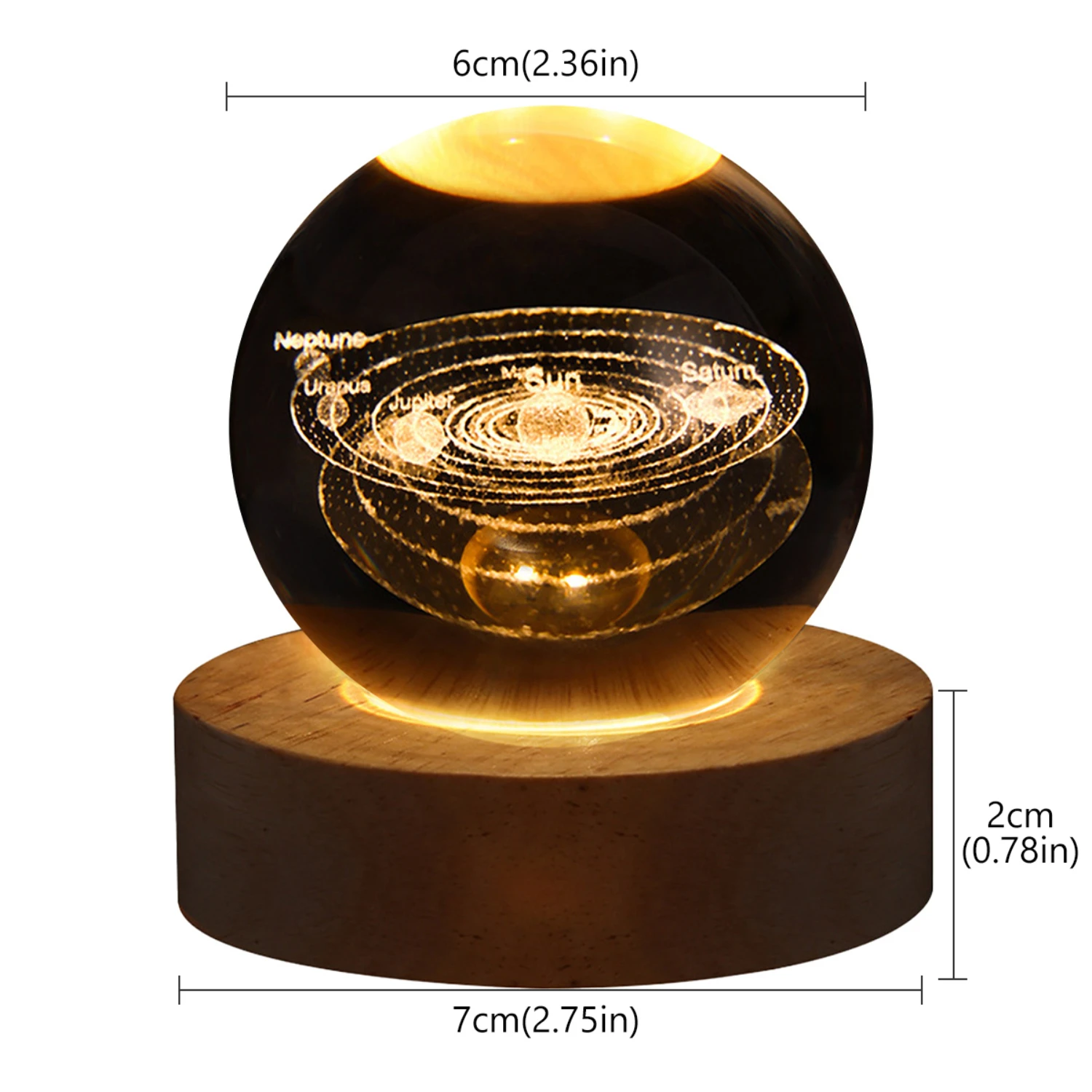 3D Crystal Planet Ball USB LED Night Light - Romantic Valentines Day Gift