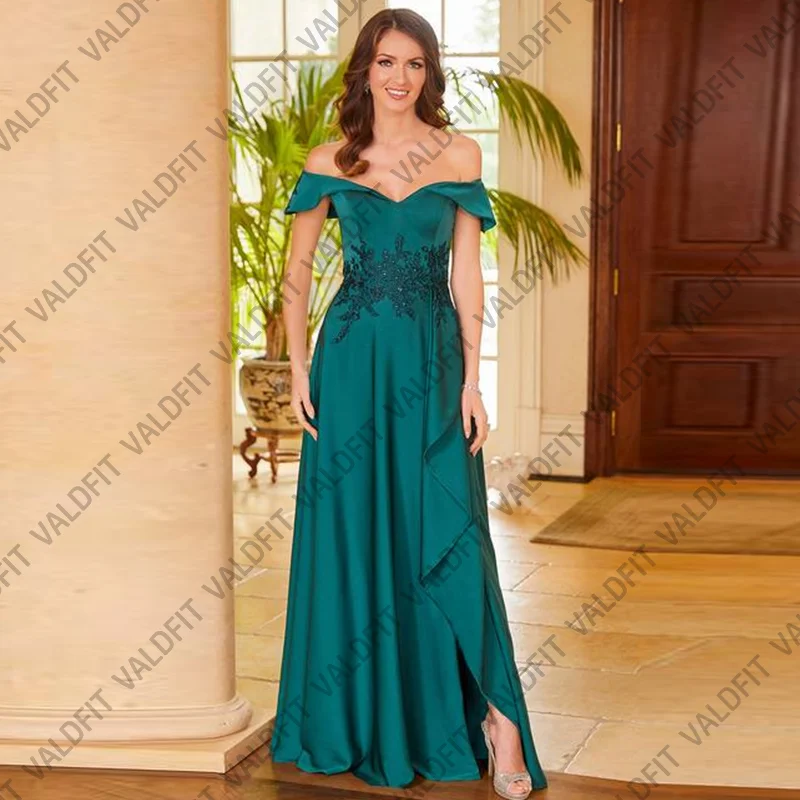

Customized Long A Line Green Mother of the Bride Dresses with Split Wedding Guest Dress Robes Invitee Mariage