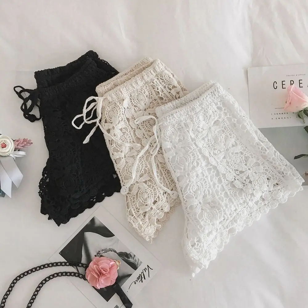 Fashion Lace Safety Pants Hollow Out Beach Crochet Pants Bohemian Style Anti-Emptied Crochet Shorts Women Girls Summer Shorts