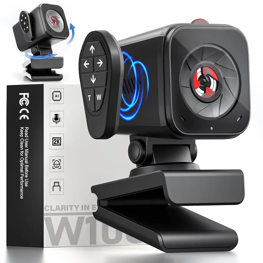 

Free ShippingWebcam for PC/Laptop/Mac with Remote Control, 2K Computer Camera, Low-Light Correction, AI-Noise Canceling Mics, Ad