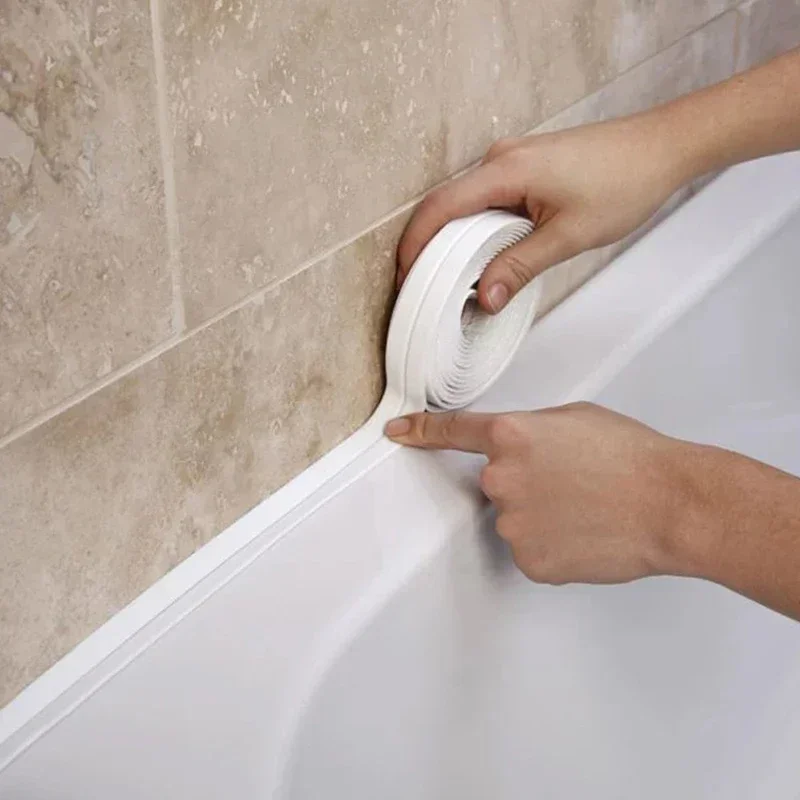 1 Roll Caulking Tape Waterproof PVC Sealing Tape Kitchen Countertop Sink Bathtub Bathroom Shower Toilet and Floor Wall Stickers