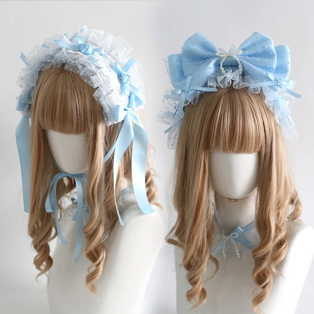 

Lolita Blue Hair Bands Hair Accessories Lace Bow Headband Headdress for Hair Women Girls Hair Bands Bridal Jewelry Tiara