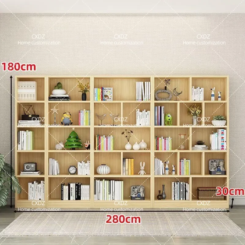 Solid Wood Bookcase Floor to Ceiling Bookshelf Simple Log Storage Shelf for Home Student