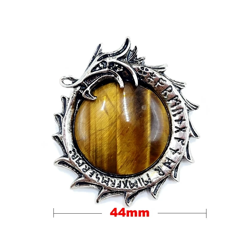 Bohemian Vintage Natural Stone Dragon Totem Round Pendant Tiger Eye Amethyst Charm Power Representative Jewelry DIY Necklace