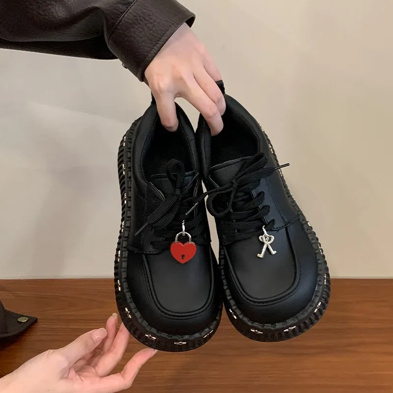 

Retro British Style Muffin New Spring and Autumn New High-Rise All-Match Thick Bottom High-Rise Big Head Small Leather Sho