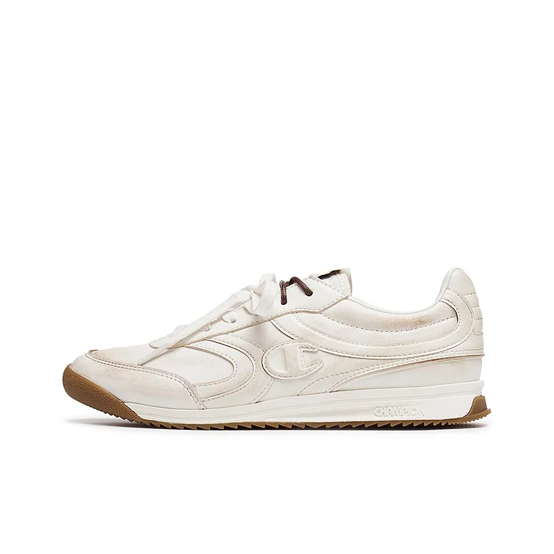 Chaussures décontractées basses Champion en cuir synthétique et textile pour homme, blanc lait/marron pin