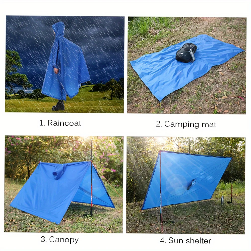 

Blue Waterproof Hooded Raincoat Lightweight Windproof For Hiking Camping Fishing Cycling Outdoor Travel Weather Rain Jacket