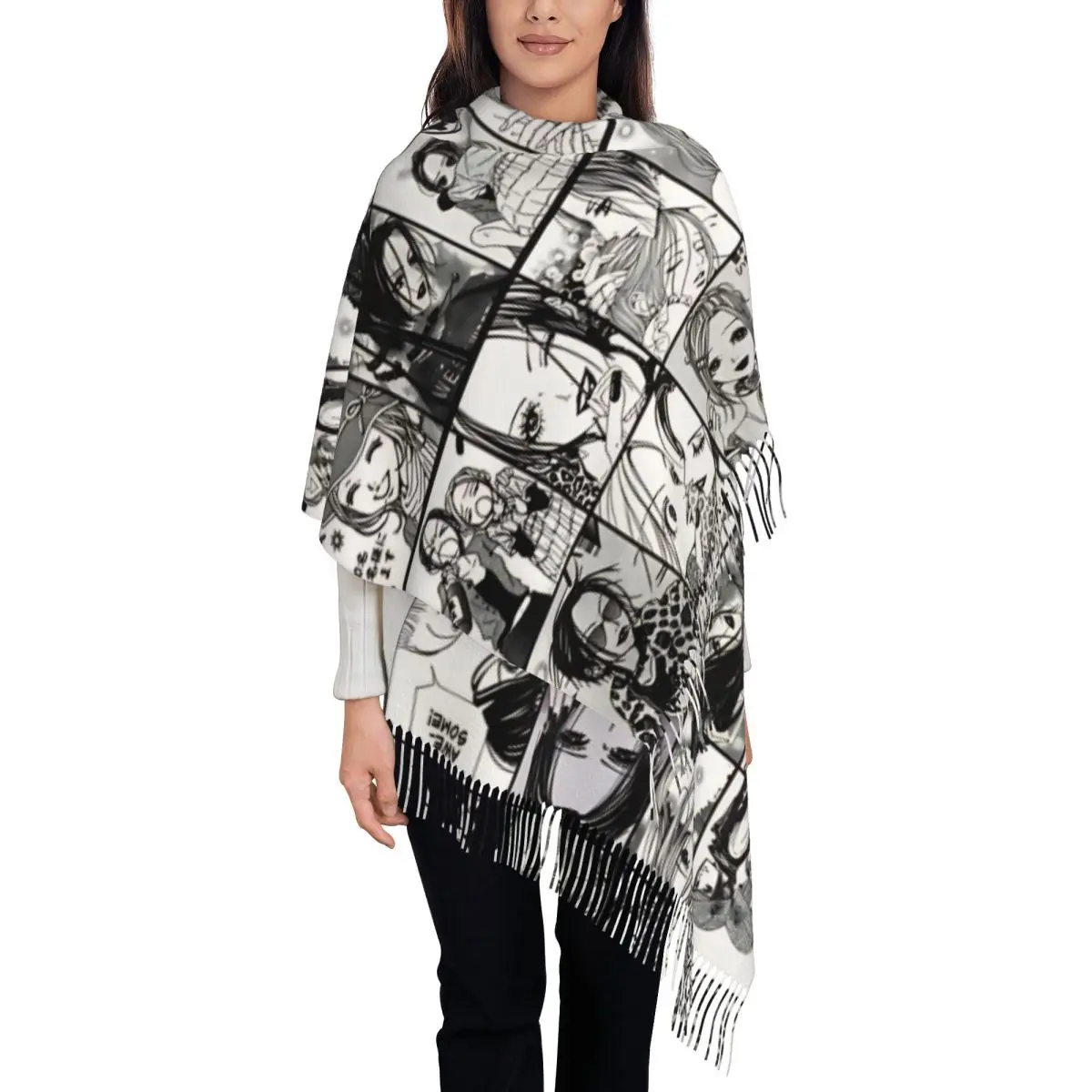 نانا هاتشي مانغا شال التفاف للنساء الشتاء كبير وشاح طويل أنيمي الباشمينا شال الأوشحة #1