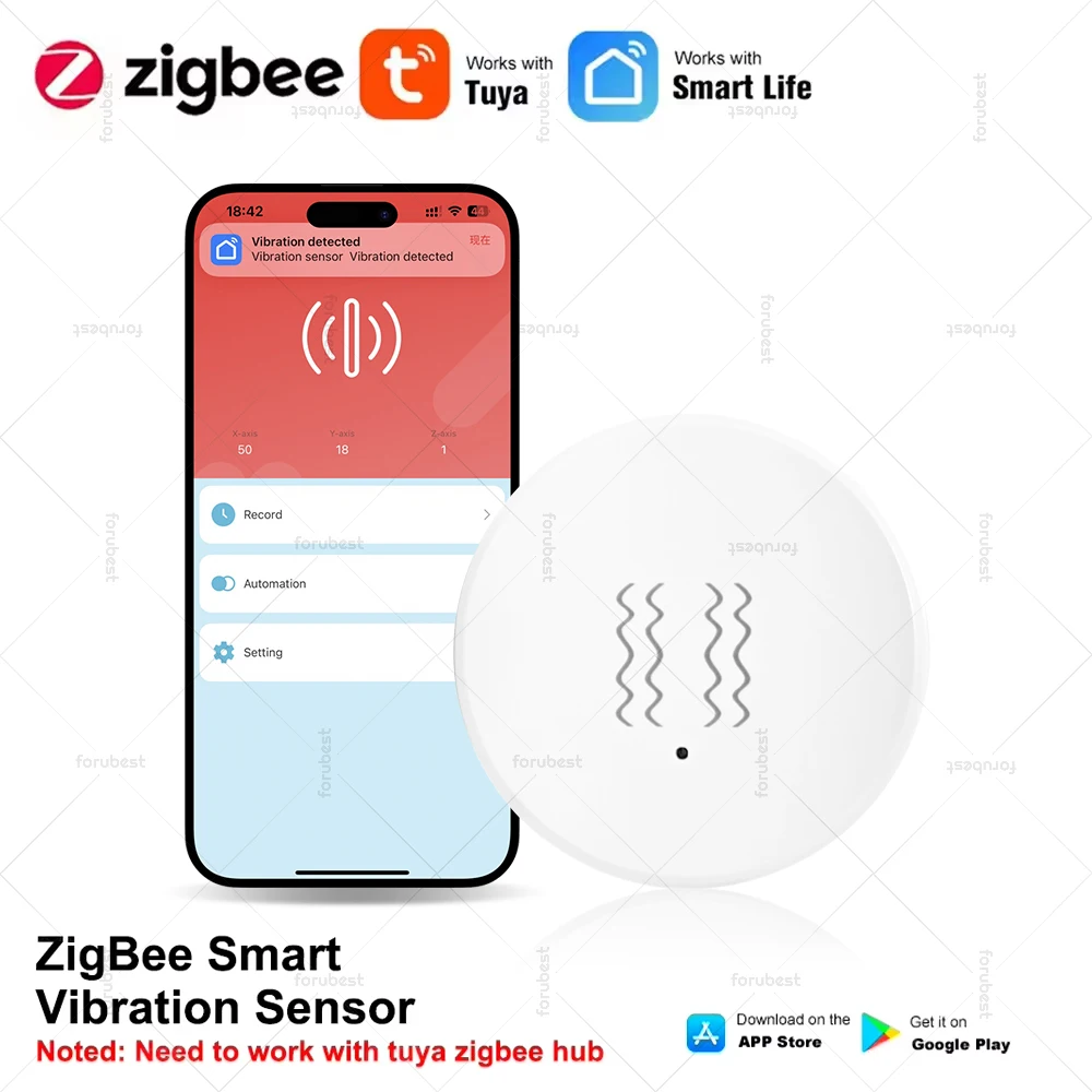 Tuya ZigBee Vibration Tilt Sensor Tür Fenster Alarm Erkennung Smart Home Automation Sicherheit Schutz System Echtzeit Monitor