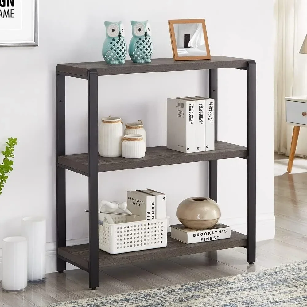 Bookcases,Rural 3-story gray vintage wooden bookshelf, available for bedrooms, living rooms, and offices,Bookcases.