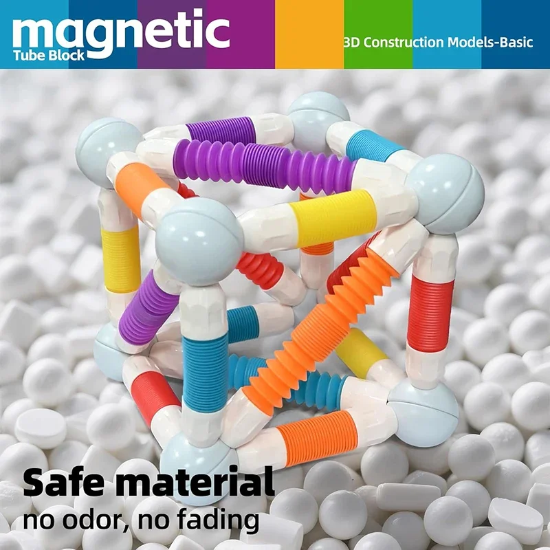 Children Magnetic Stick Building Toy Set Variety Flexible Retractable Magnetic Rod Tube Block Educational STEM Sensory Toys Gift