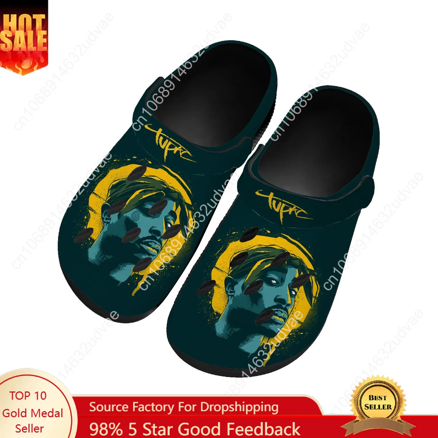 

2PAC Rock Singer Water Shoes Men Women Teenager Comfortable Home Garden Clogs Custom Sandals Beach Breathable Hole Slippers