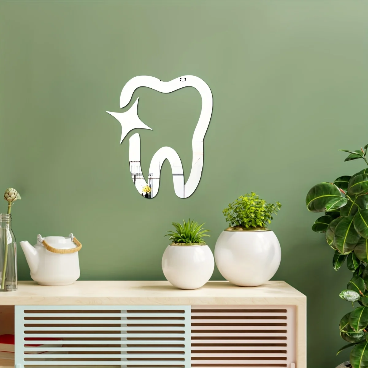 Geometric Tooth-shaped Mirror Wall Decal Self-adhesive Acrylic Sticker for Bedroom Home Dental Shop Store Shopping Mall Decor