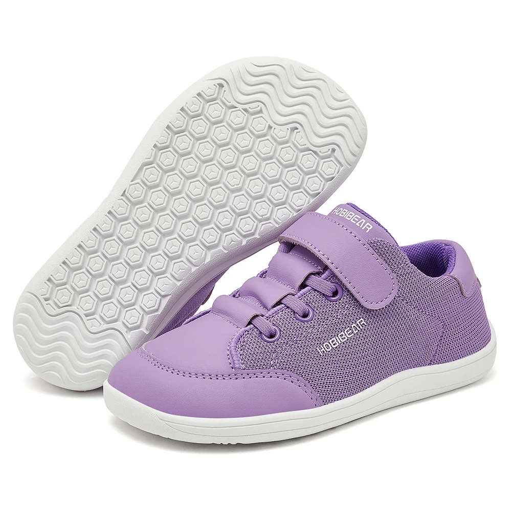HOBIBEAR Kids Wide Toe Barefoot Shoes Boys Girls Minimalist Sneakers Lightweight Hook Loop Mesh Artificial Leather Shoes image 3