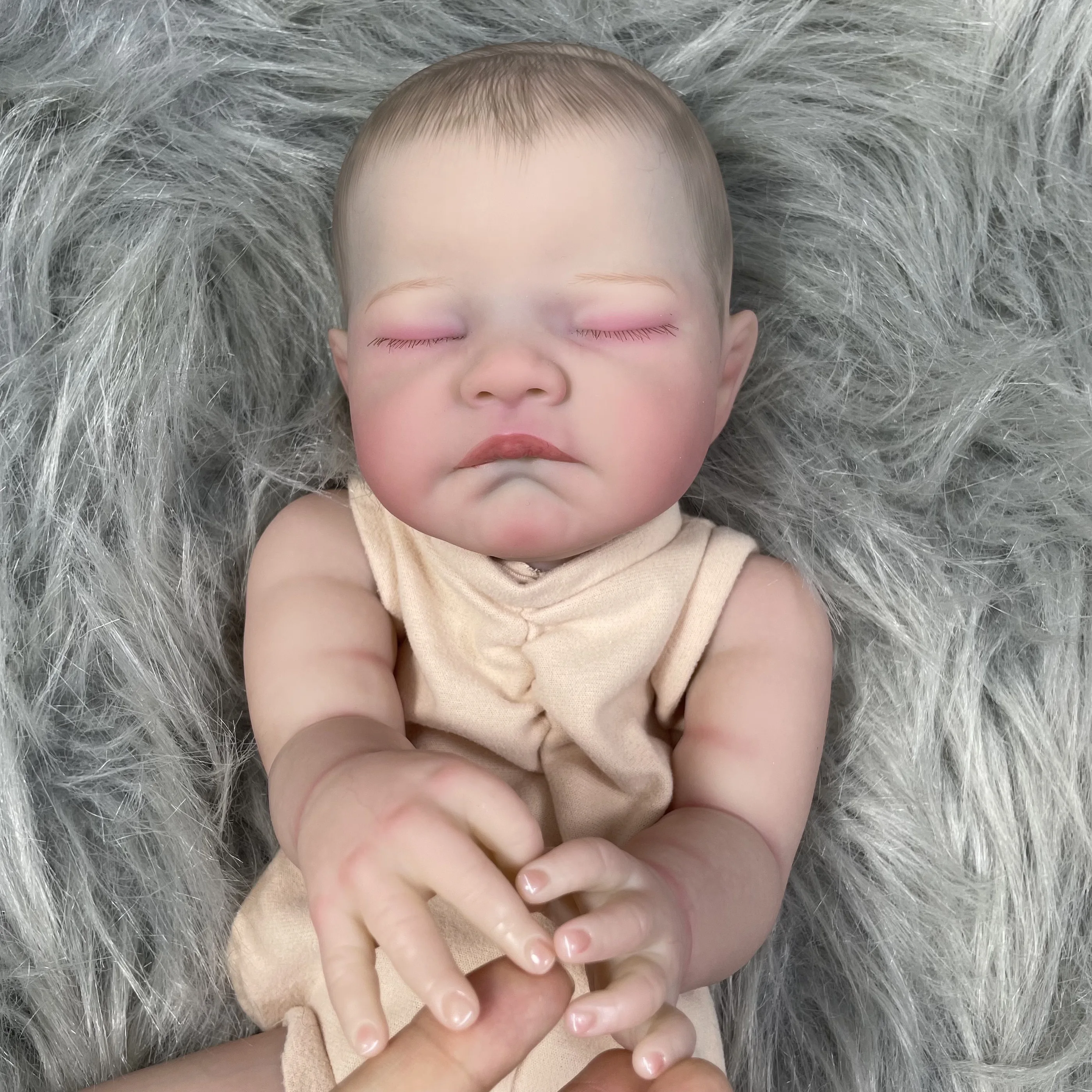 MRB 20 inch Already Painted Vinyl Reborn Doll Parts August Sleeping Baby 3D Painting Skin Visible Veins Soft Cloth Body Included