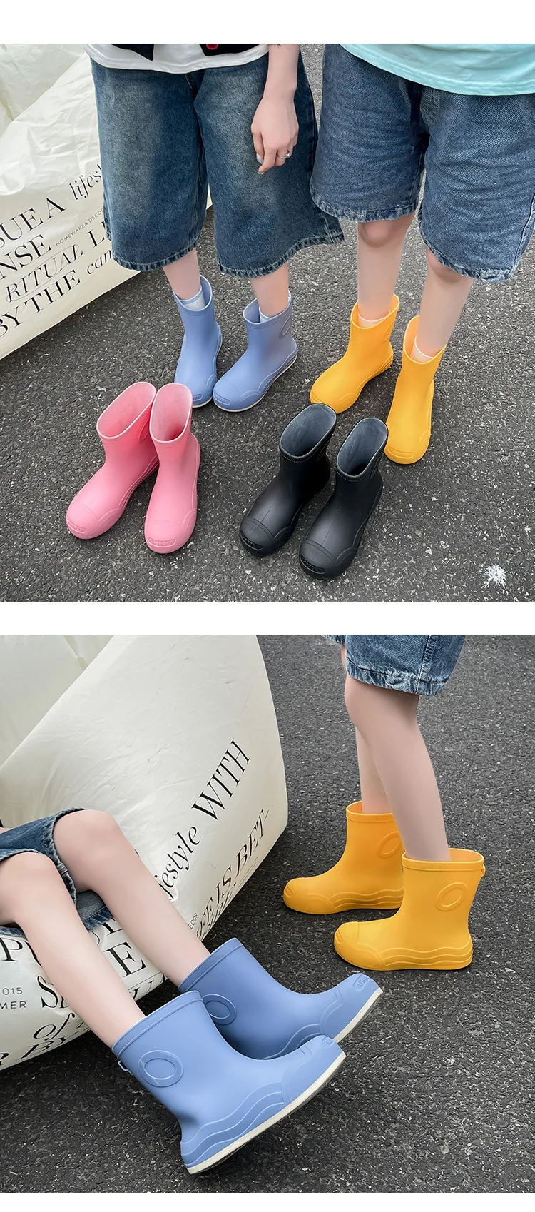 Plus Size 35-42 wasserdichte Regenstiefel für Damen, modische, leichte Gummistiefel, rutschfeste große Regenschuhe für Damen, Schwarz, Blau – Detail 11