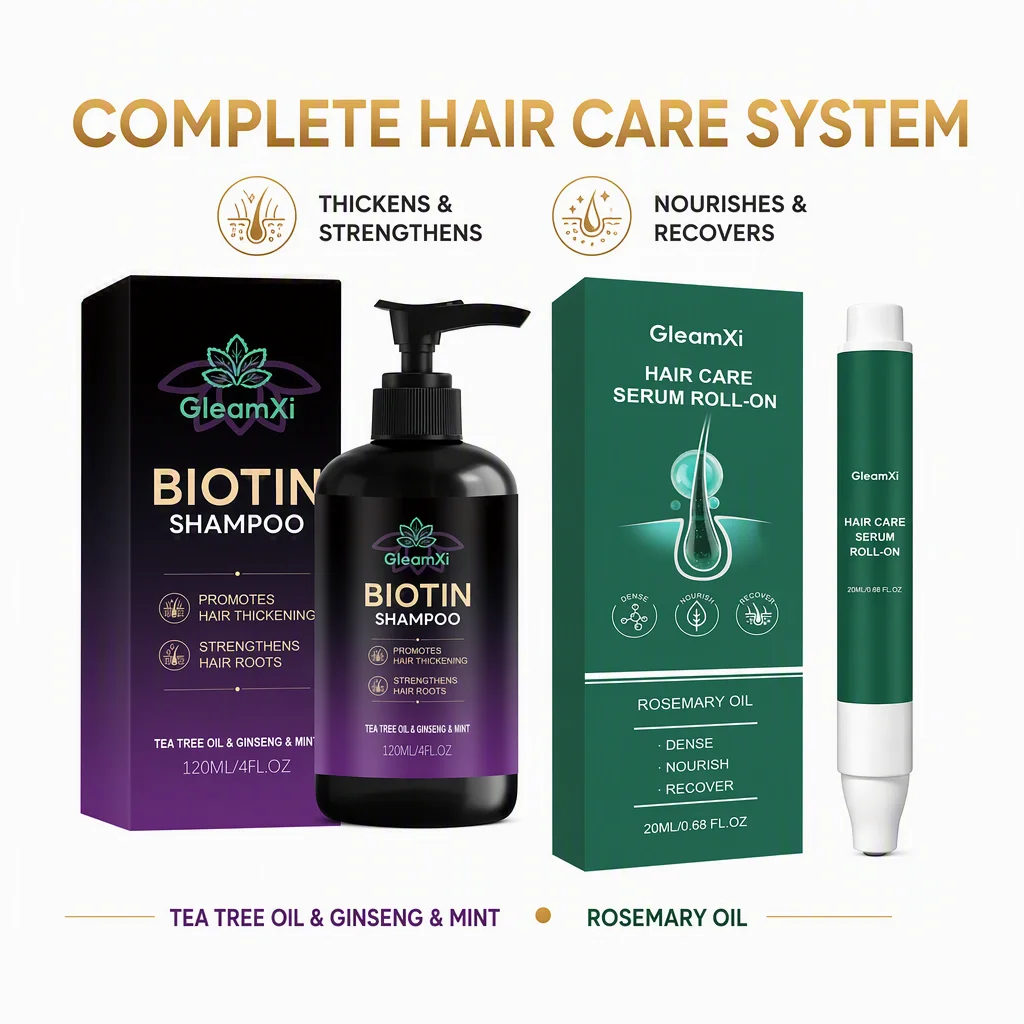 Biotin Volumizing Shampoo For Fine Hair Thickening Root Lift Scalp Care Essence Rollerball Nourishing Serum Gentle Cleansing Set