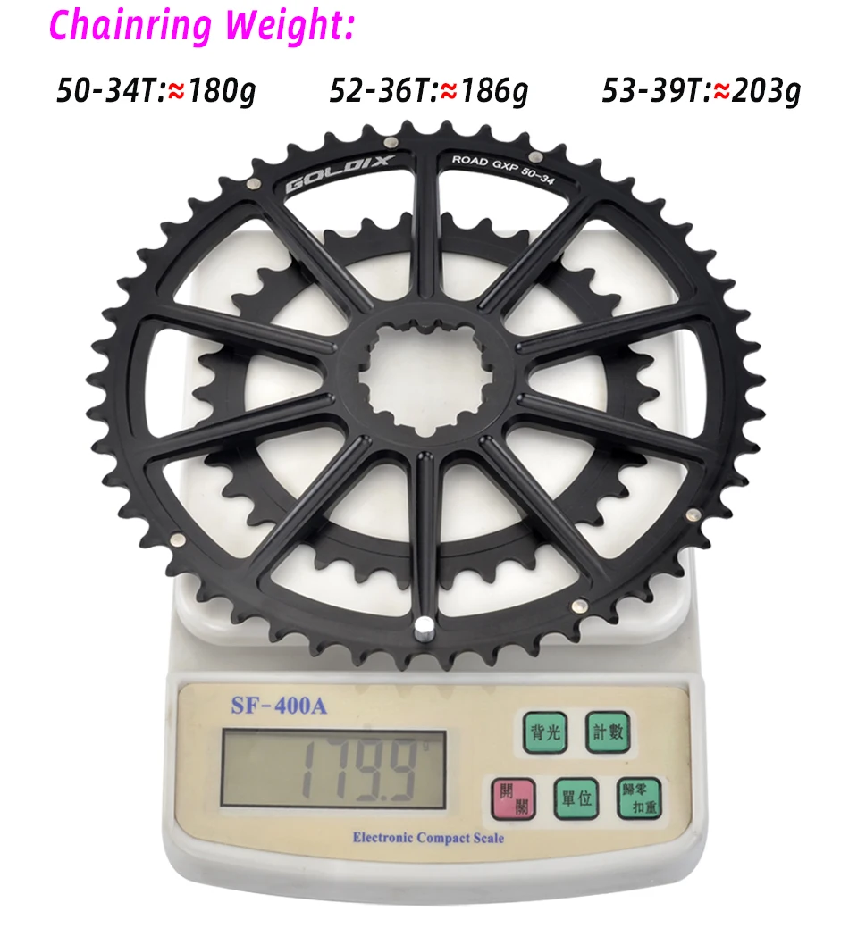 GOLDIX Rennrad-Kurbelgarnitur, 165/170/172,5/175 mm Länge, Aluminiumlegierung, geschmiedete Fahrradkurbel, Doppelkettenblatt, 50–34 Zähne/52–36 Zähne/53–39 Zähne – Detail 9