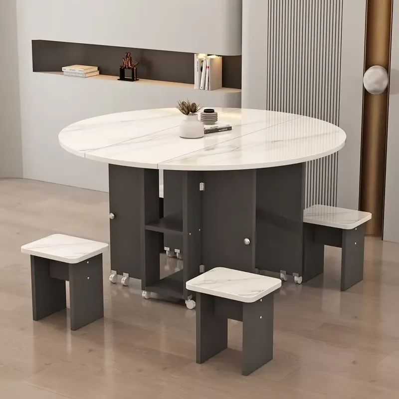 Modern Movable and Foldable Kitchen Storage Cabinet Dining Table and Chair Set Small Apartment Extendable Folding Table