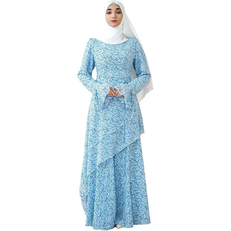 

Muslim Abaya Dress for Women 3-Piece Set, Ruffle Top & Chiffon Maxi Skirt