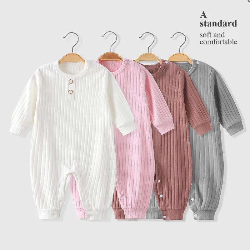 

Newborn jumpsuit with A logo vertical knit skin friendly boneless soft baby's all season home clothes