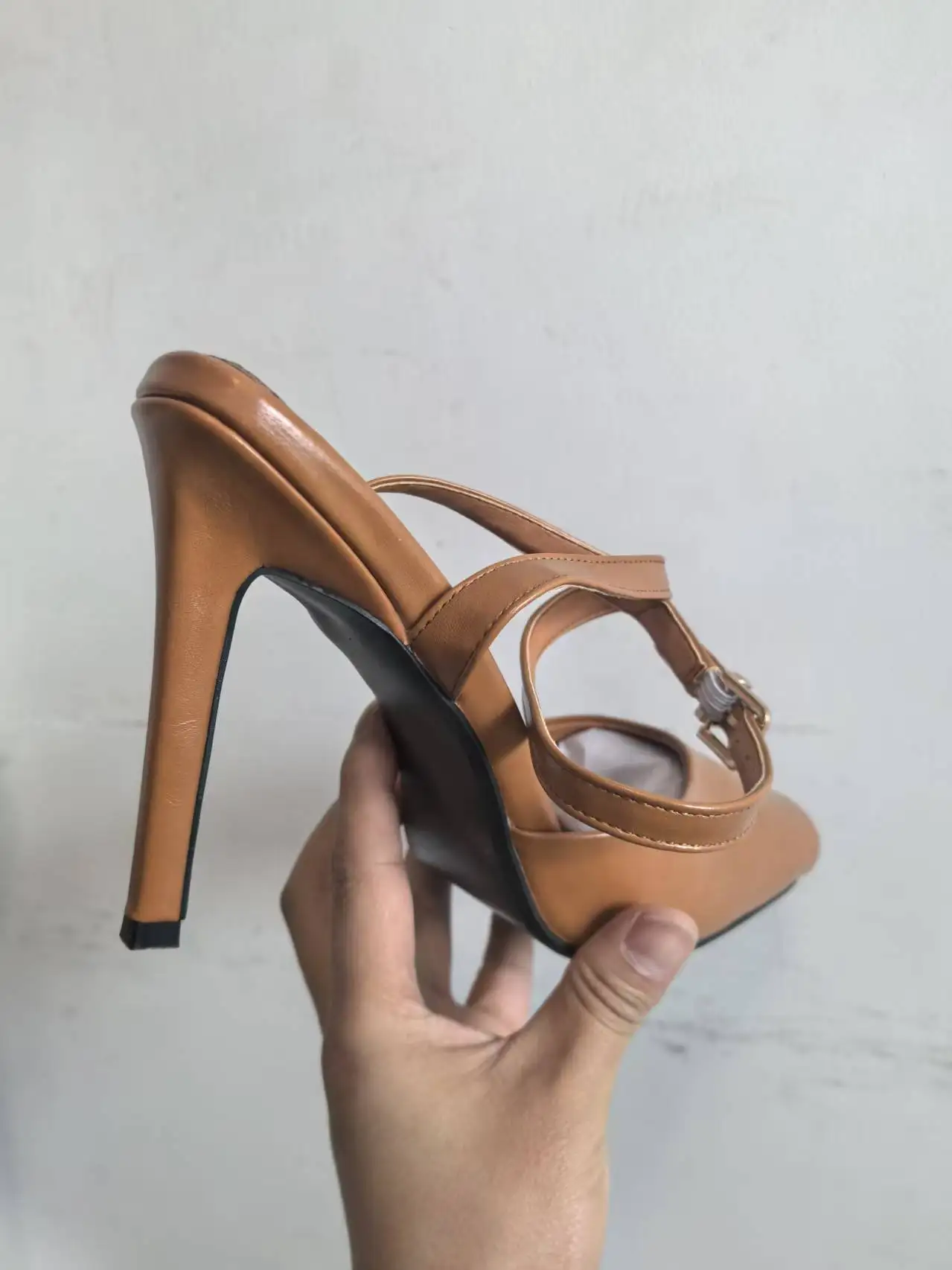 2026 New Square Toe Small Fish Mouth Straight Buckle with Slim High-heeled Fashion Patent Leather Sandals with Straps for Women