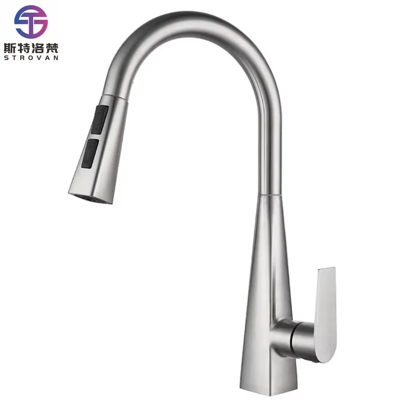 Grifo de cocina contemporáneo de acero inoxidable 304 con rociador extraíble