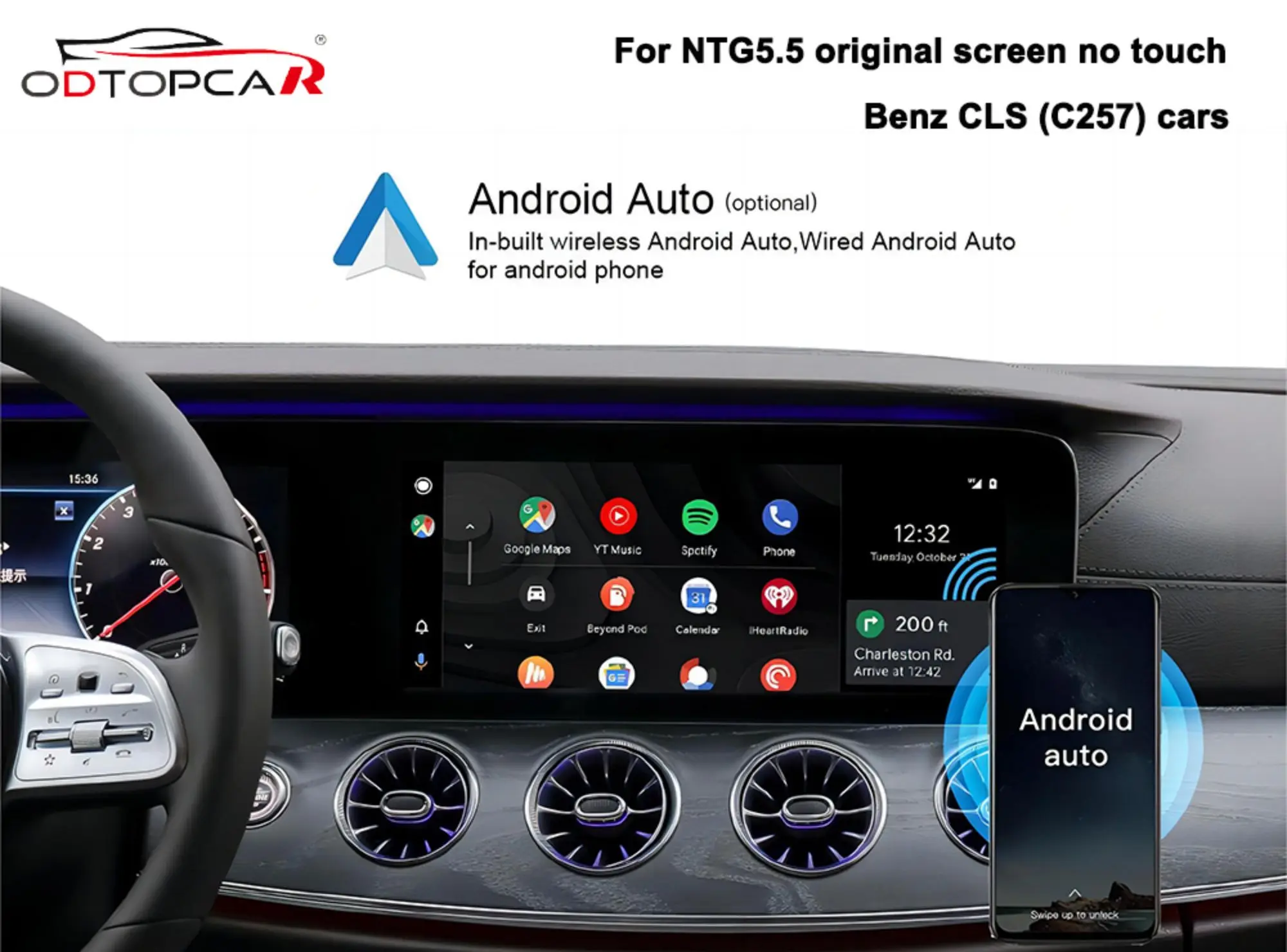 Wireless Car Play Adapter for Mercedes CLS C257 NTG 5.5 System 12.3 inch Touch Screen Ai BOX Android 13 System Wireless CarPlay