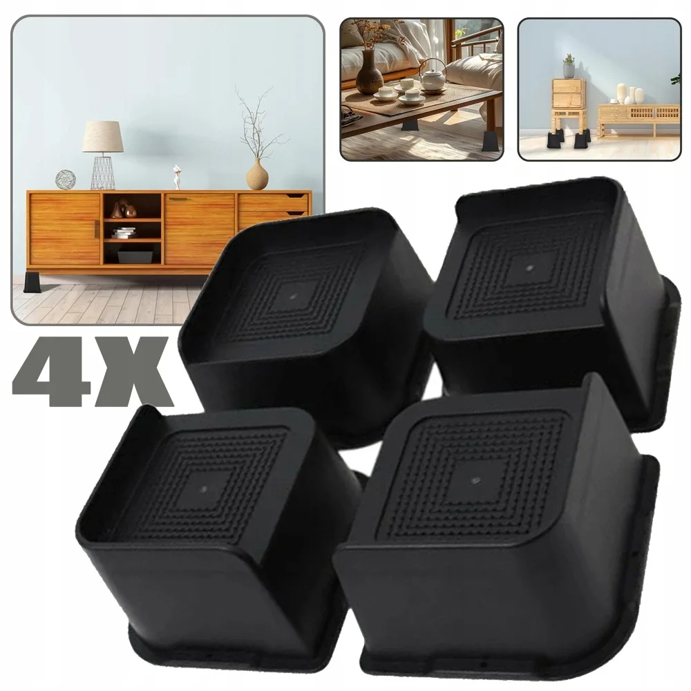 Set di 4 rialzi per letti, blocchi robusti per alzare il letto, estensori per gambe di tavoli a forma di L, rialzi per mobili per divani, scrivanie, tavoli e librerie.