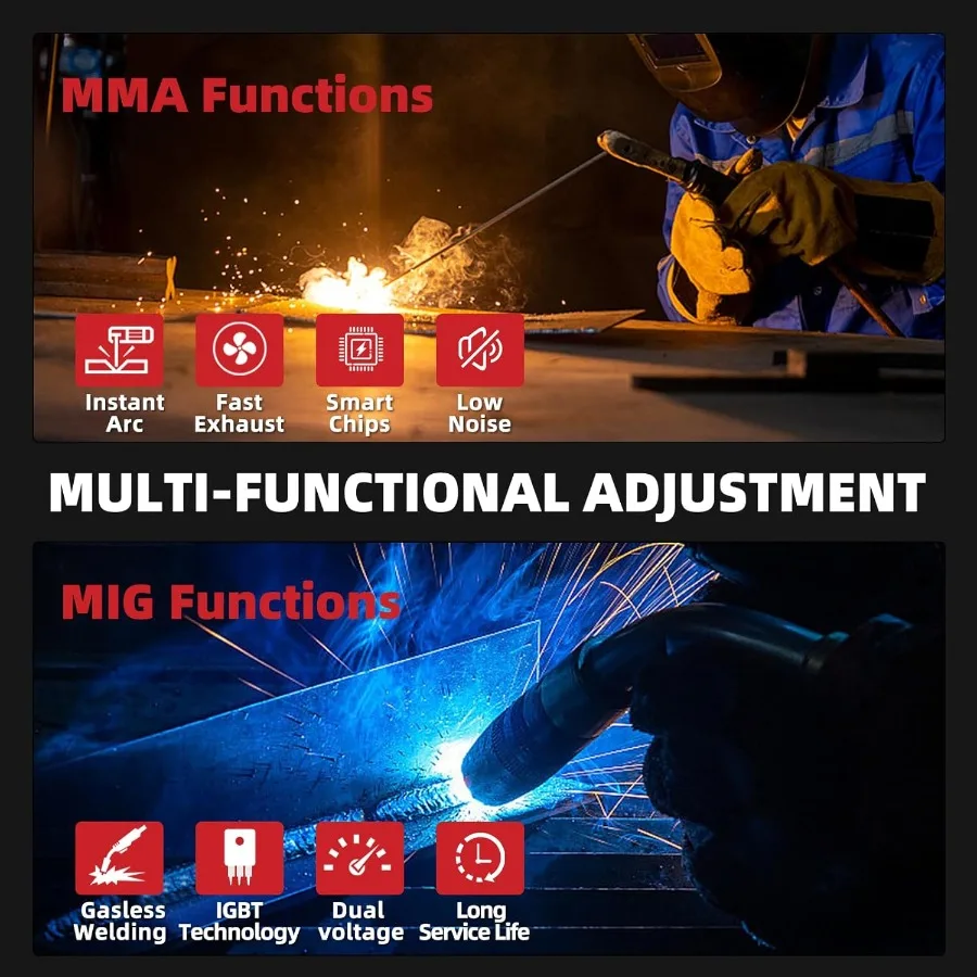 200Amp Portable Gasless MIG Welder 110V/220V MIG/Flux Core MIG/Lift TIG/Stick 4-in-1 Welding Machine IGBT Inverter Weld