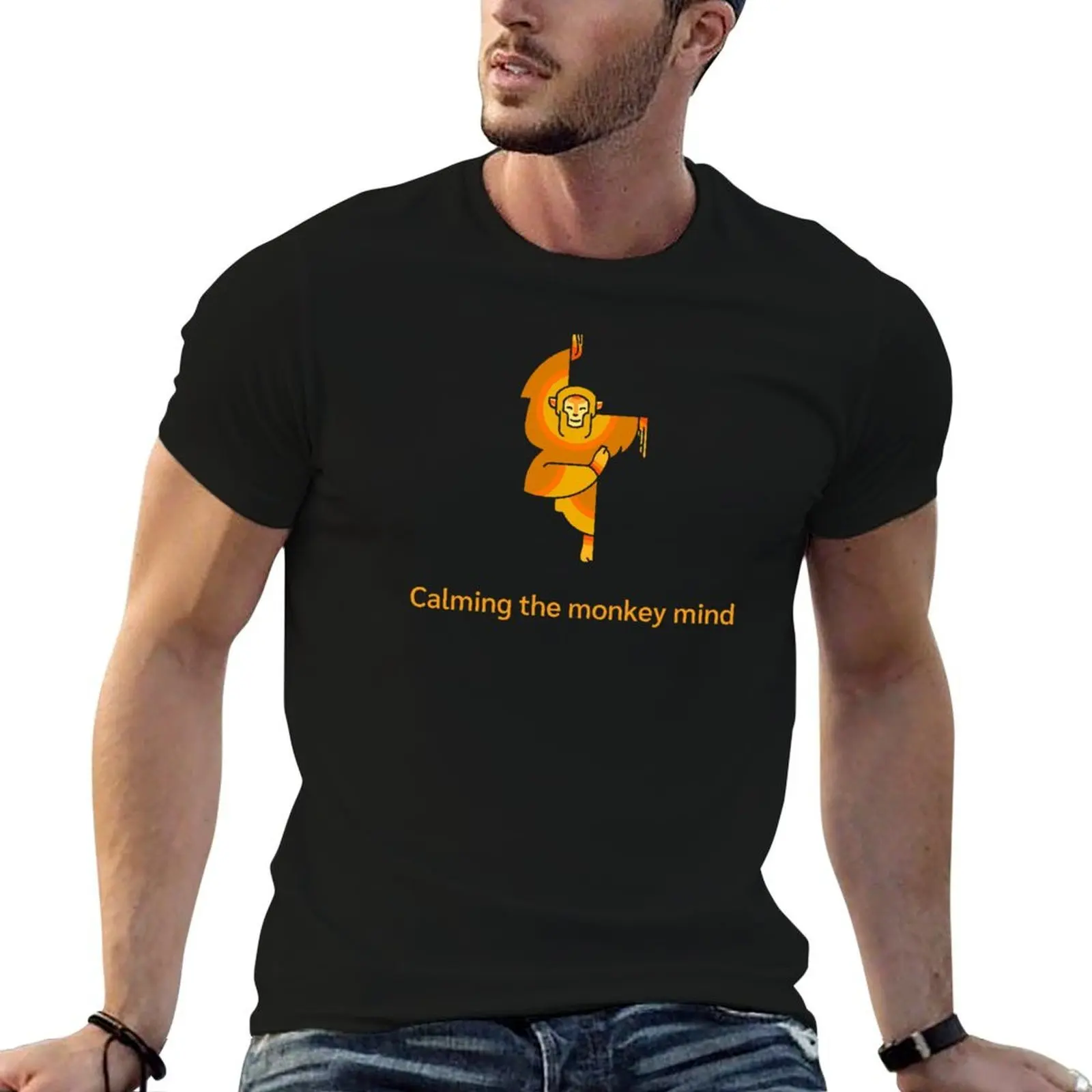 Calming the monkey mind with Meditation & Yoga T-Shirt t shirt man cotton t shirt man casual T-Shirt