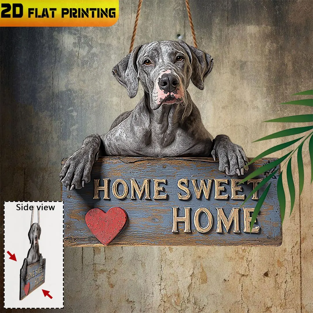 2D Flat ,Single Piece, Wooden Plaque,  Great Dane Welcome Sign, for Animal-Themed Decoration, Yard Decor,Gift for Animal Lovers