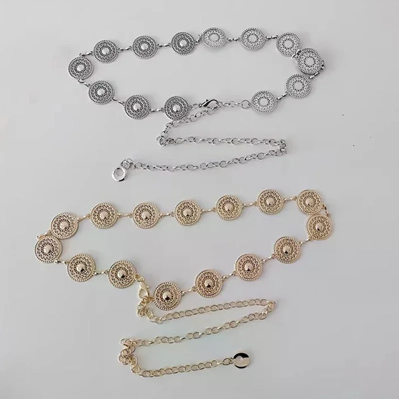 Gold Adjustable Buckle Long Waist Belt Dress Body Chain Fashion For Women Vintage Openwork Metal