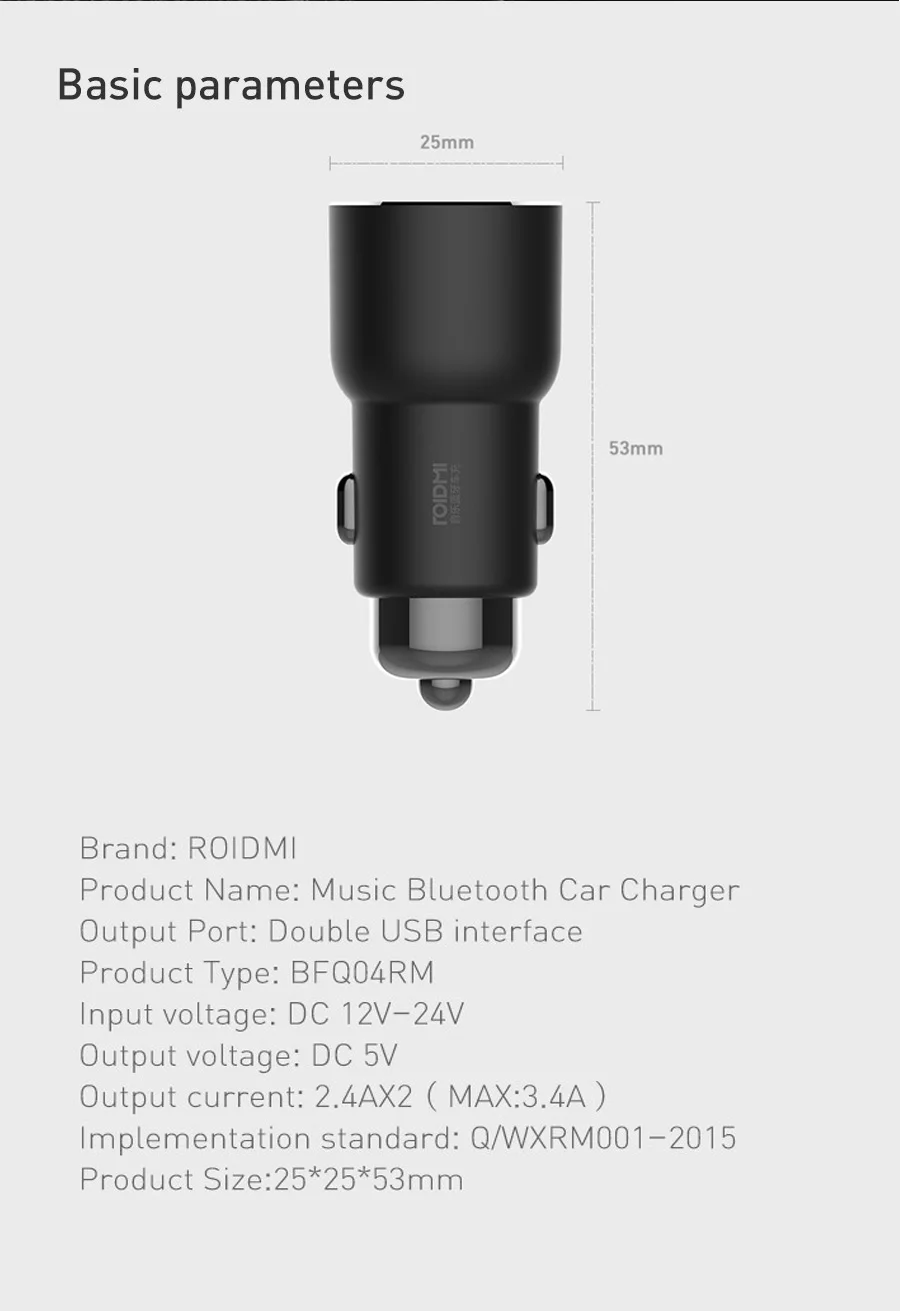 Roidmi-Chargeur de voiture USB 3S Mojietu pour touristes, lecteur de musique MP3, transmetteurs FM, Bluetooth, 5V, 3,4 A, iPhone et Android