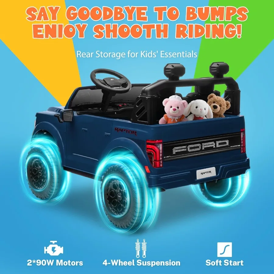 รถยนต์ไฟฟ้าสำหรับเด็ก 2 ที่นั่ง รุ่นฟอร์ด เอฟ-150 แร็ปเตอร์ 24 โวลต์ พร้อมรีโมทคอนโทรล รถบรรทุกเด็กนั่งขับได้ พร้อมรีโมท 2 ตัว